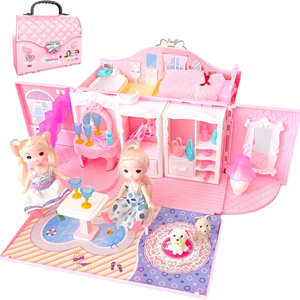 ست اسباب بازی خانه عروسکی 2 در 1 مدل کیف ویلایی 2in1 Portable Dollhouse Toy Playset with Carry Handle _اسباب بازی